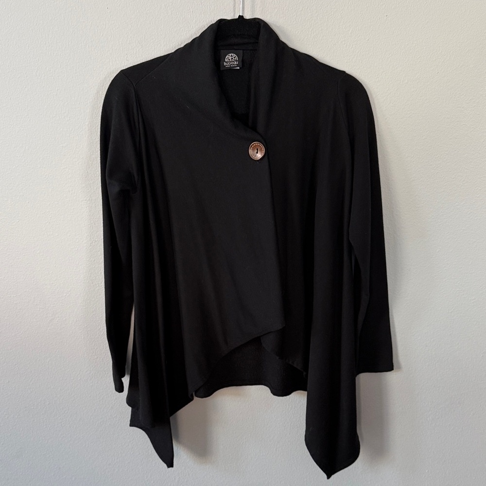 bobeau Black Draped Open Front Button Cardigan